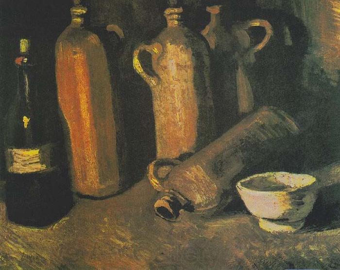 Vincent Van Gogh Still life with four jugs, bottles and white bowl France oil painting art